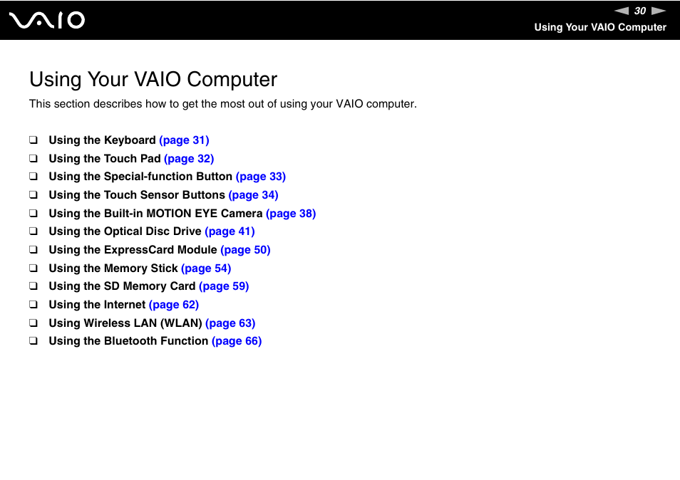 Using your vaio computer | Sony VGN-CS118E User Manual | Page 30 / 193