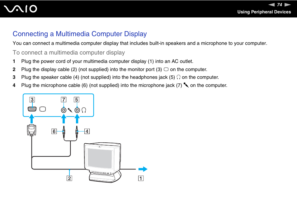 Connecting a multimedia computer display | Sony VGN-CS118E User Manual | Page 74 / 193