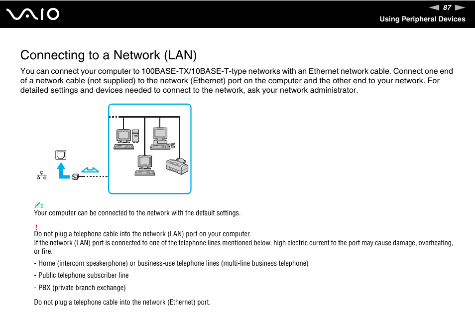 Connecting to a network (lan) | Sony VGN-CS118E User Manual | Page 87 / 193