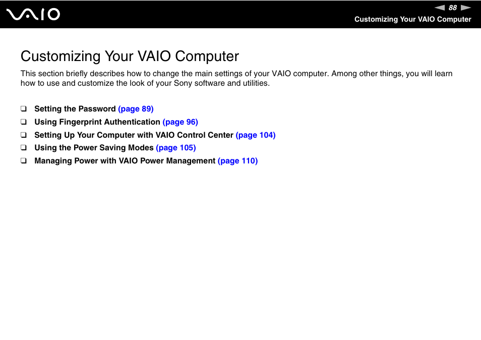 Customizing your vaio computer | Sony VGN-CS118E User Manual | Page 88 / 193