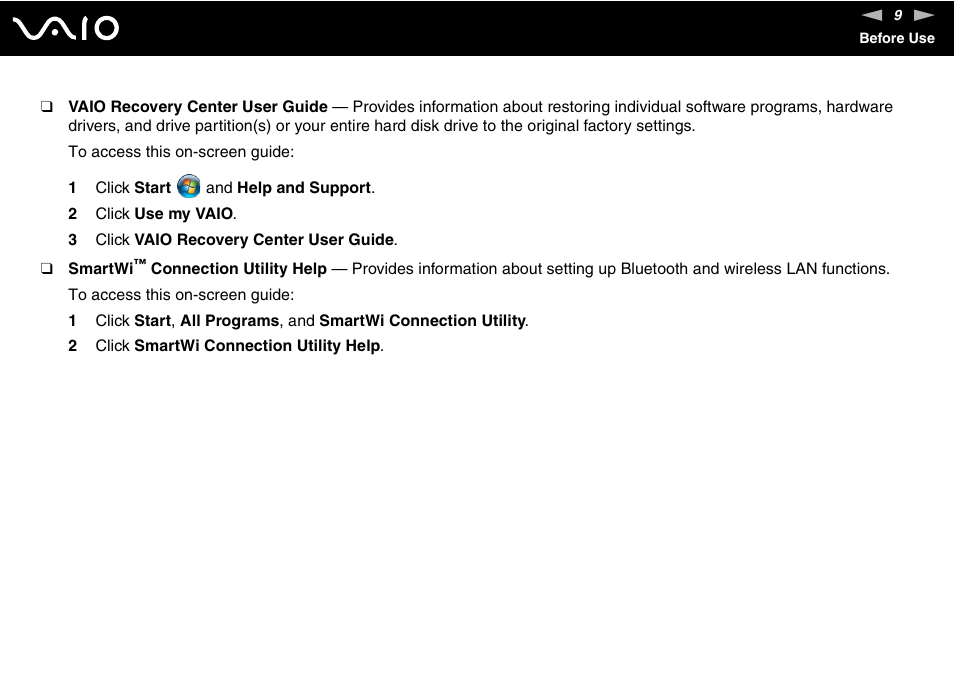 Sony VGN-CS118E User Manual | Page 9 / 193