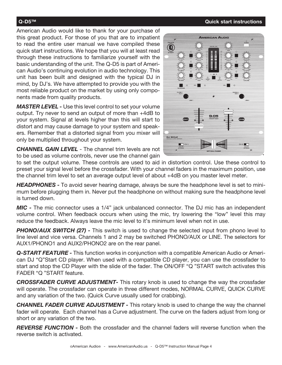 Q-d5™ quick start instructions | American Audio 4295 User Manual | Page 4 / 16