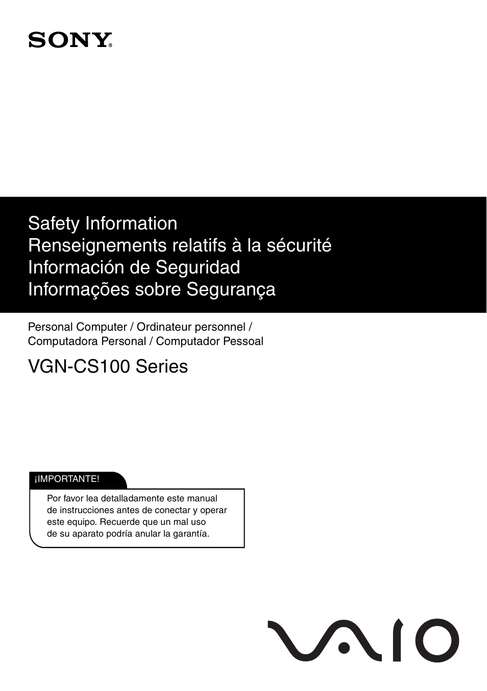 Sony VGN-CS190NAB User Manual | 28 pages