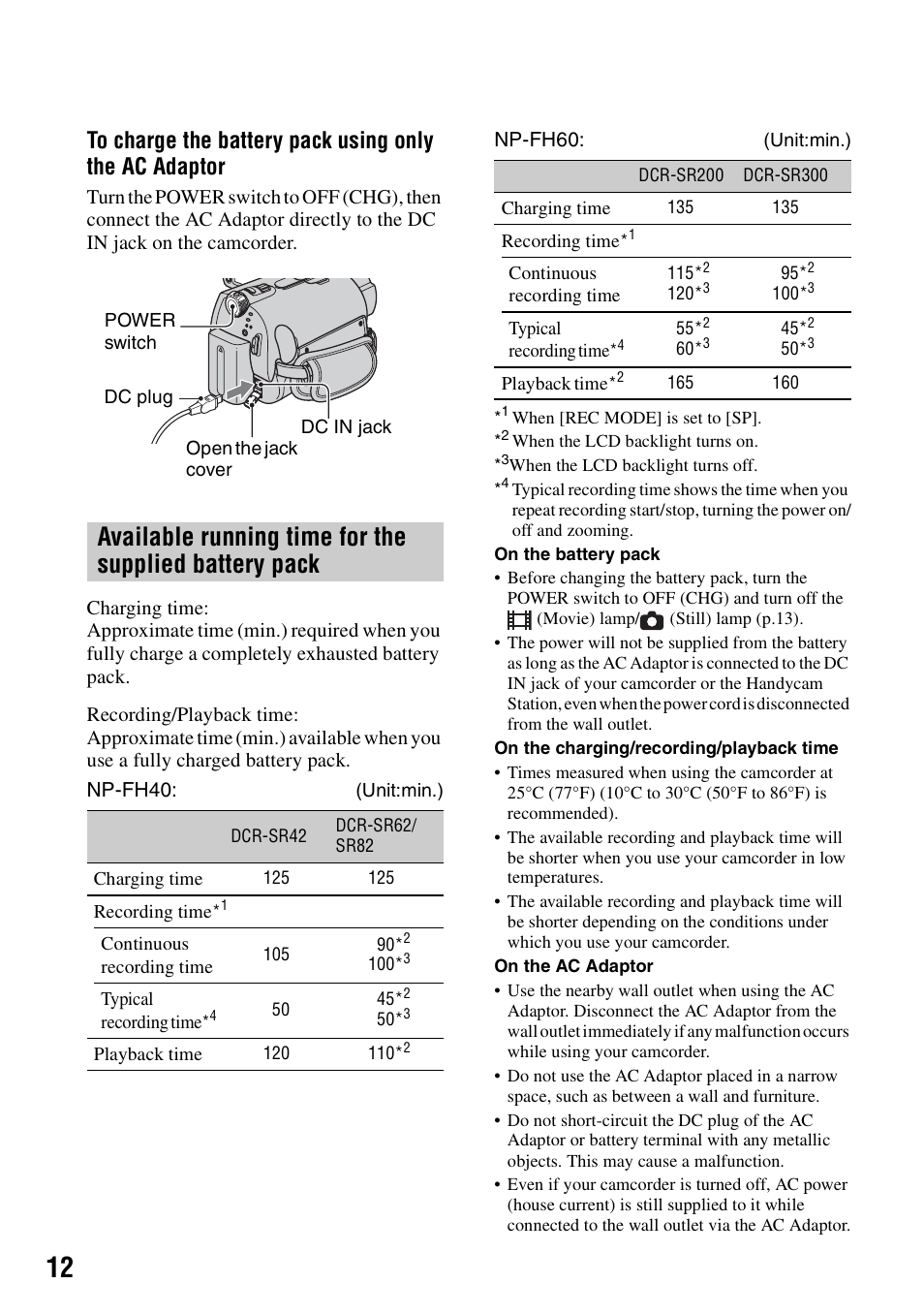 Sony DCR-SR62 User Manual | Page 12 / 40