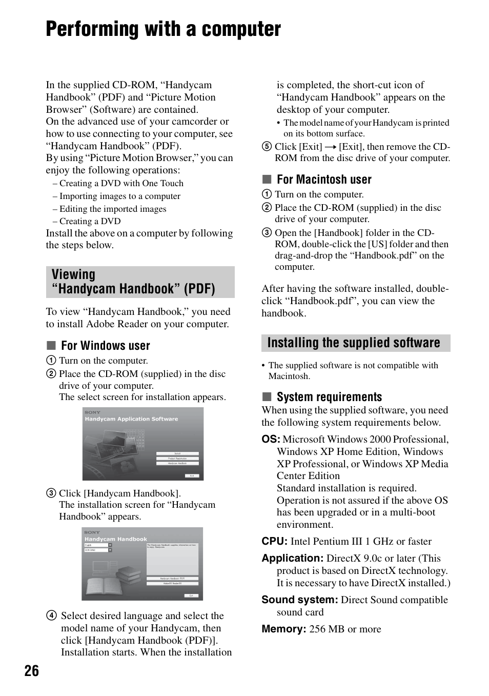 Performing with a computer, 1) (p.26) | Sony DCR-SR62 User Manual | Page 26 / 40