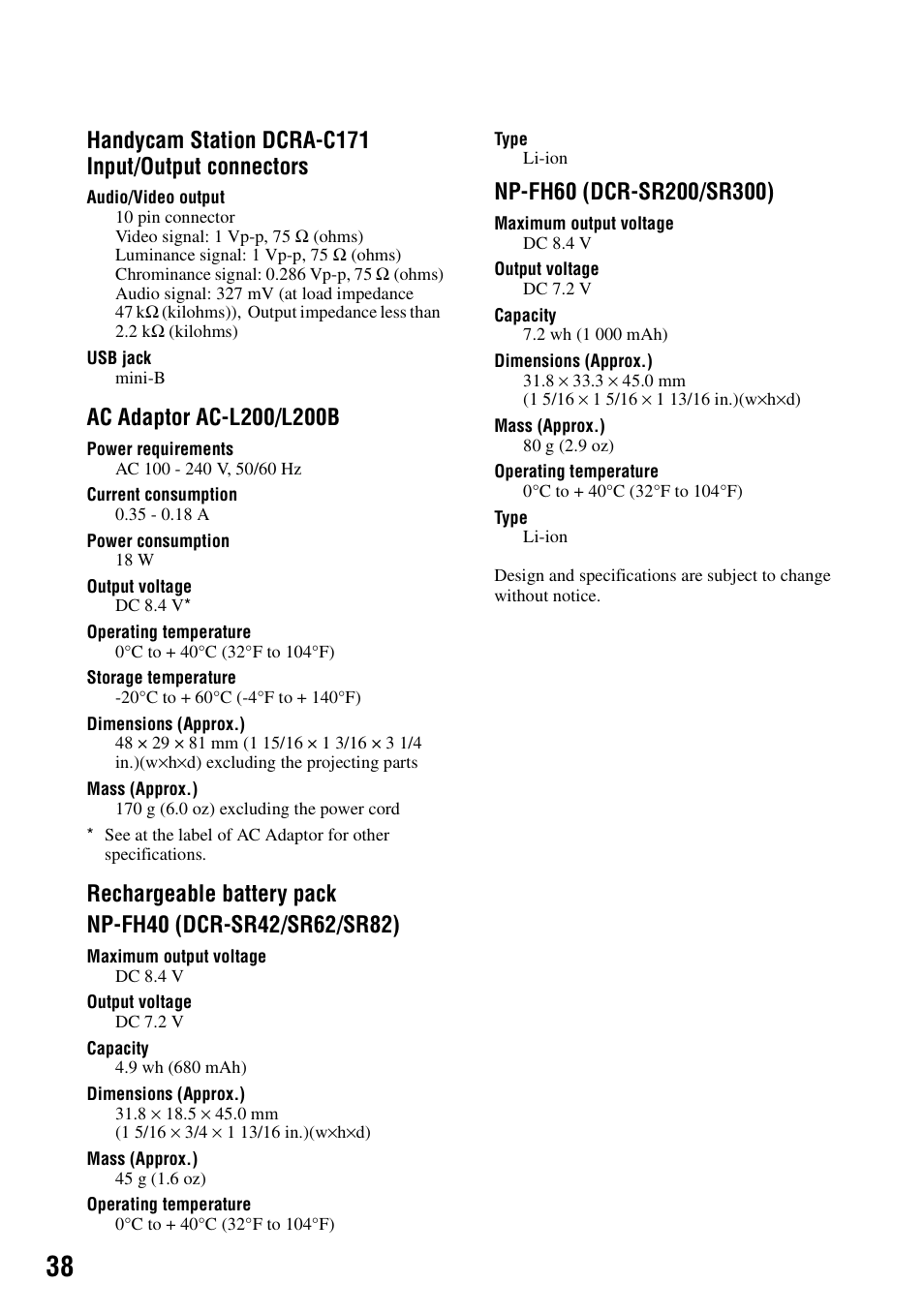 Handycam station dcra-c171 input/output connectors | Sony DCR-SR62 User Manual | Page 38 / 40