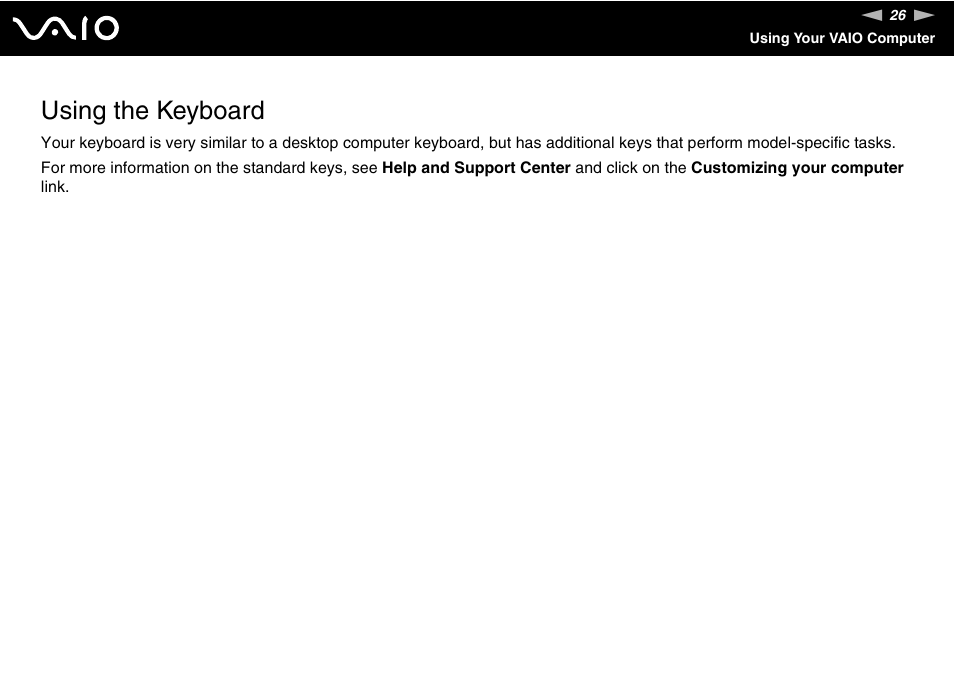 Using the keyboard | Sony VGN-FS775P User Manual | Page 26 / 179