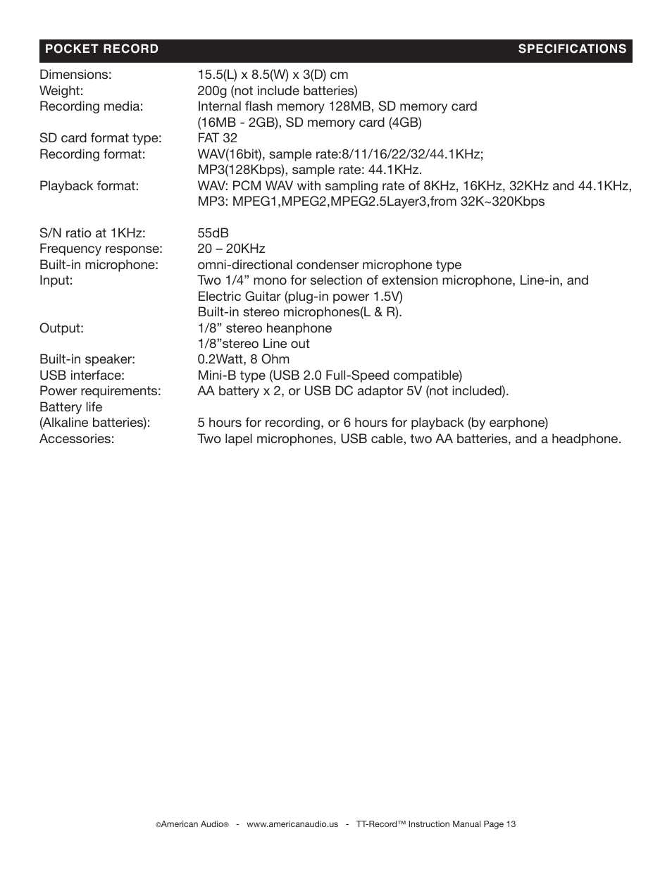 American Audio Pocket Record User Manual | Page 13 / 14