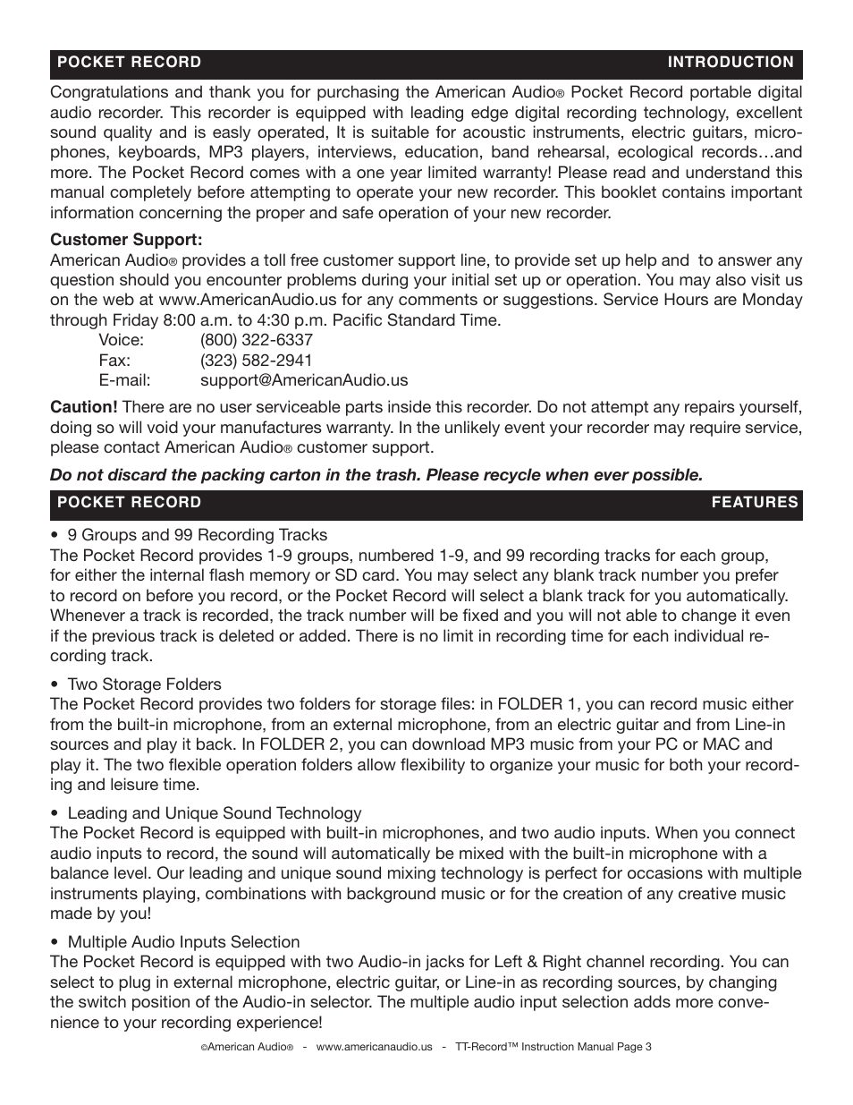American Audio Pocket Record User Manual | Page 3 / 14