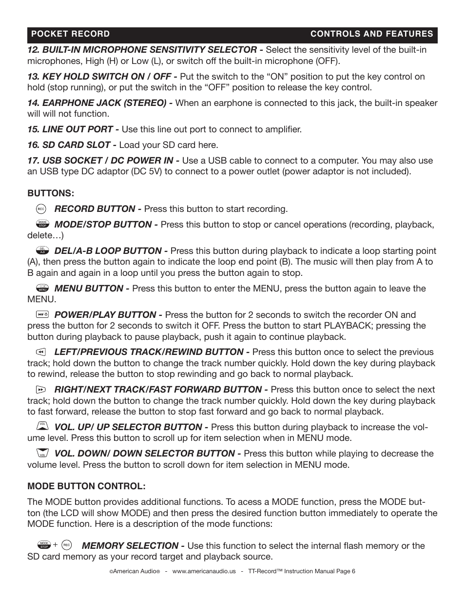 American Audio Pocket Record User Manual | Page 6 / 14