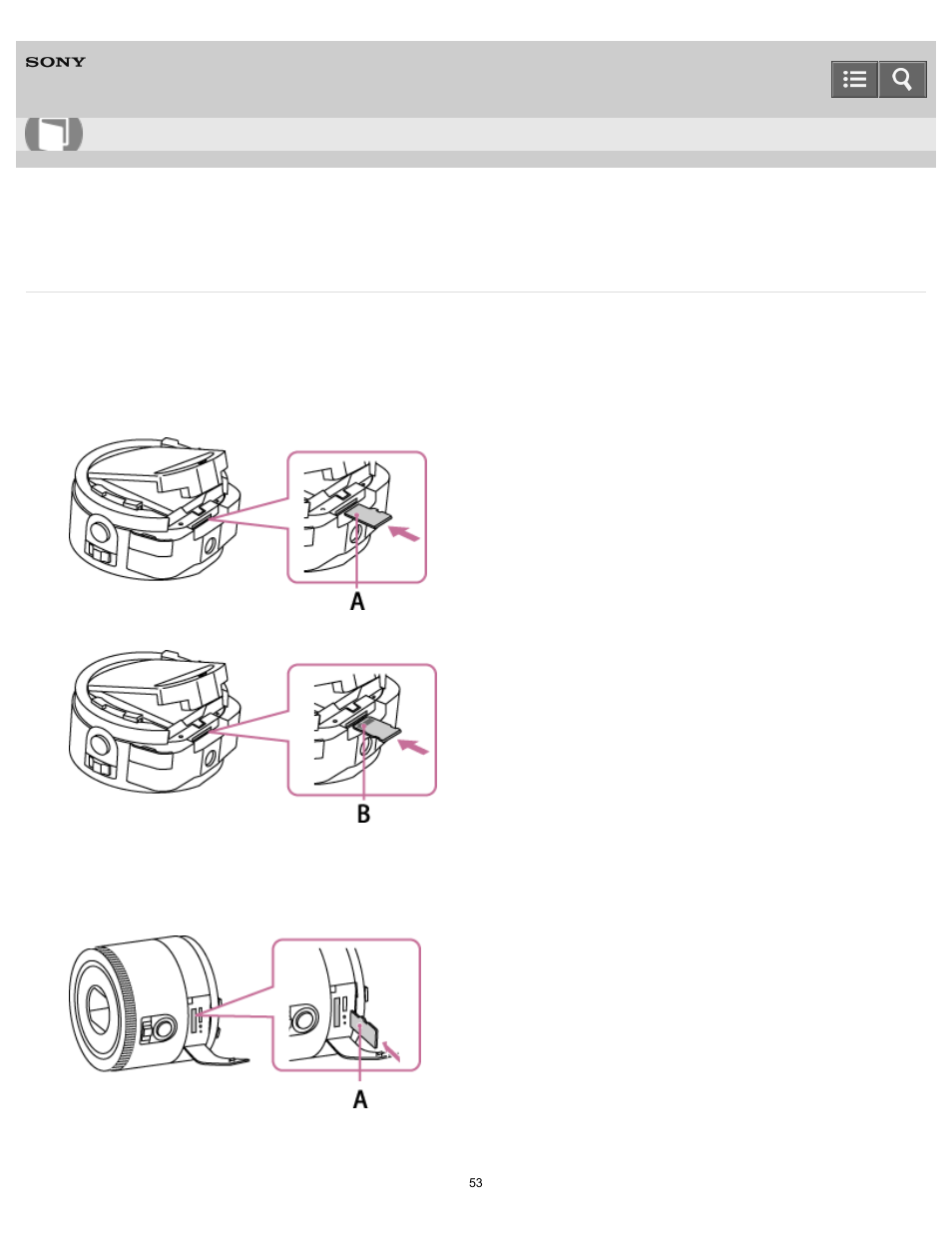Inserting a memory card, Help guide | Sony DSC-QX100 User Manual | Page 53 / 130