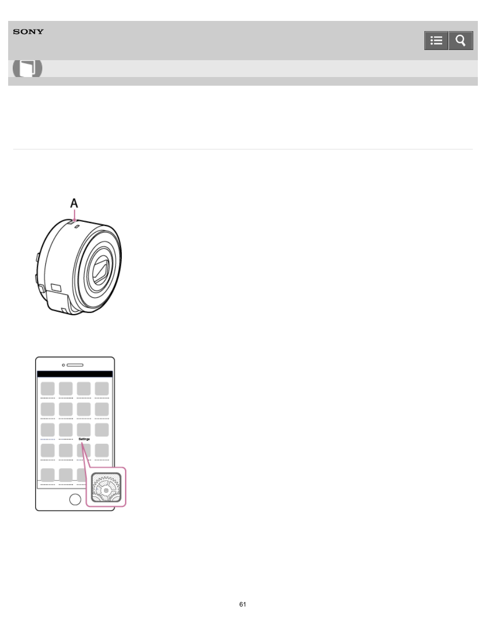 Connecting the camera and an iphone via wi-fi, Connects the camera and iphone via wi-fi, Help guide | Sony DSC-QX100 User Manual | Page 61 / 130