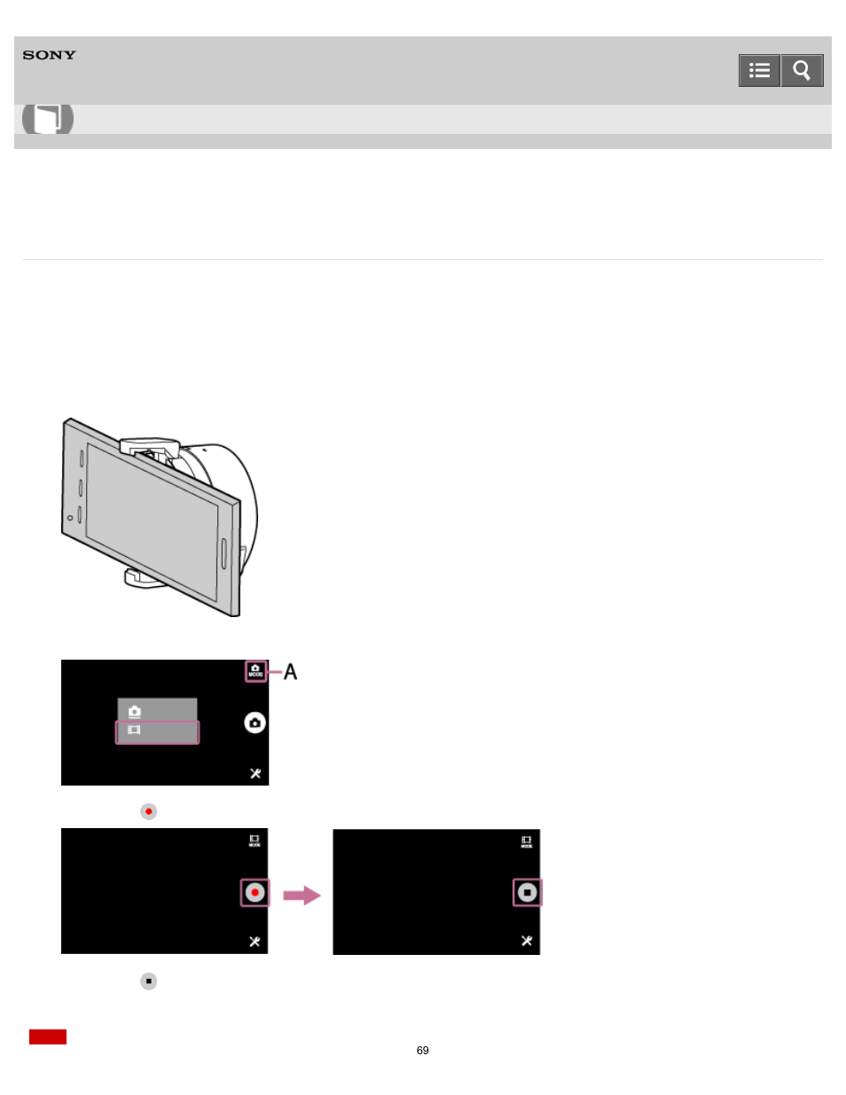 Shooting movies, Shoots mp4 movies, Help guide | Sony DSC-QX100 User Manual | Page 69 / 130