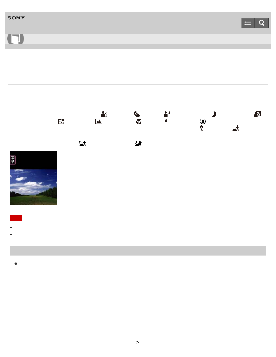 Scene recognition, Help guide | Sony DSC-QX100 User Manual | Page 74 / 130