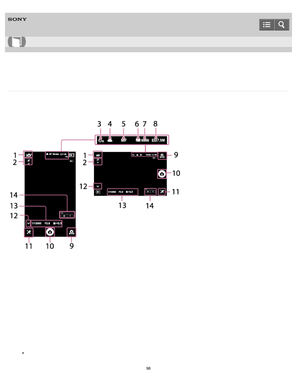 Screen of the smartphone, Help guide | Sony DSC-QX100 User Manual | Page 98 / 130