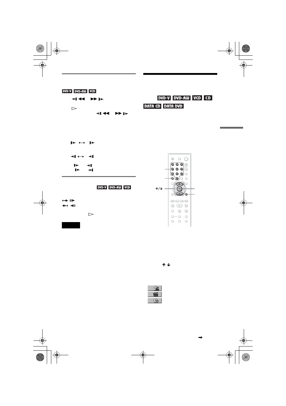 Searching for a title/chapter/track/scene, etc, Searching for a title/ chapter/track/scene, etc, Watching frame by frame (slow-motion play) | Playing one frame at a time (freeze frame) | Sony DVP-NS41P User Manual | Page 35 / 72