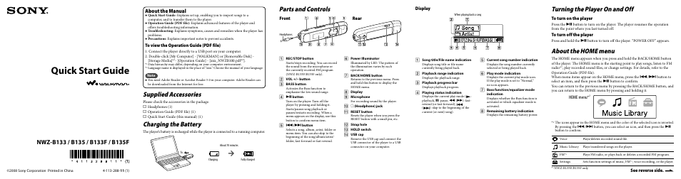 Sony NWZ-B133FPNK User Manual | 2 pages