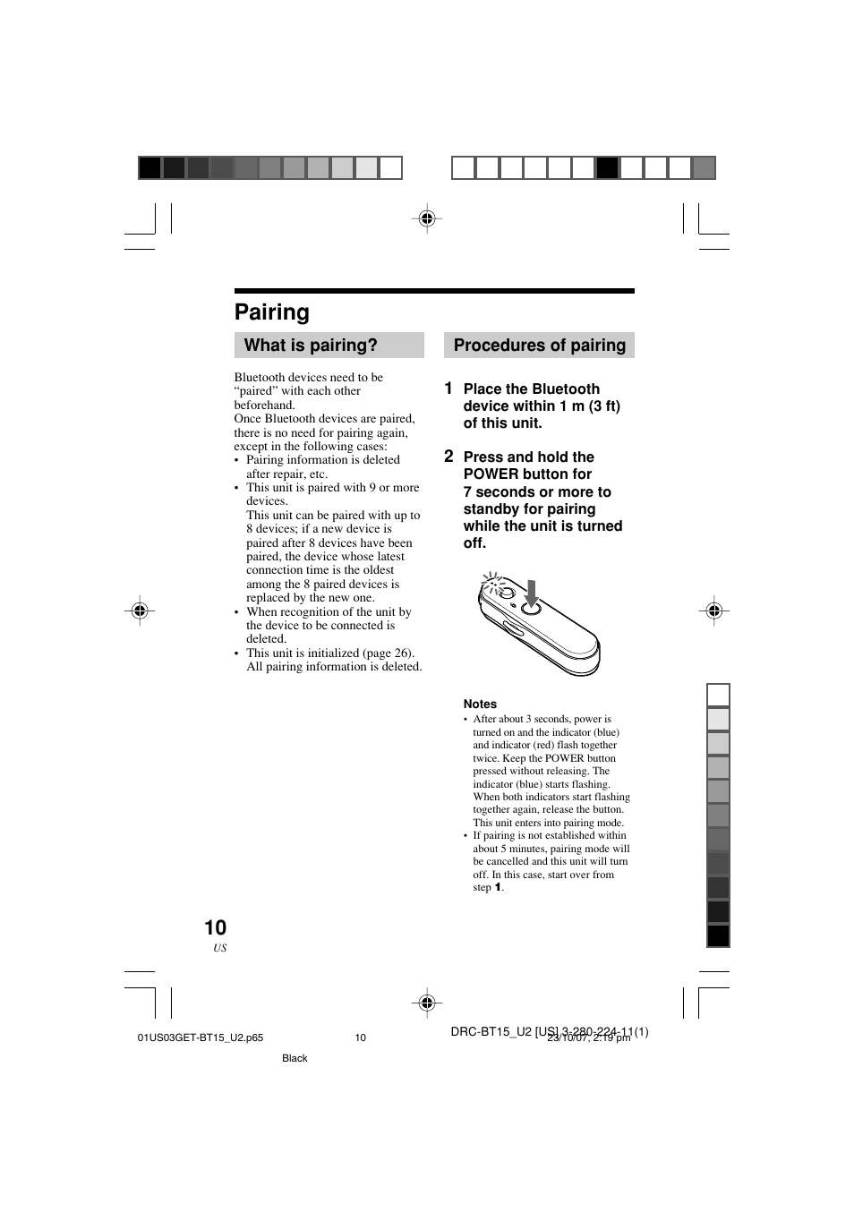 Pairing, What is pairing, Procedures of pairing | Procedures of pairing 1 | Sony DRC-BT15 User Manual | Page 10 / 56