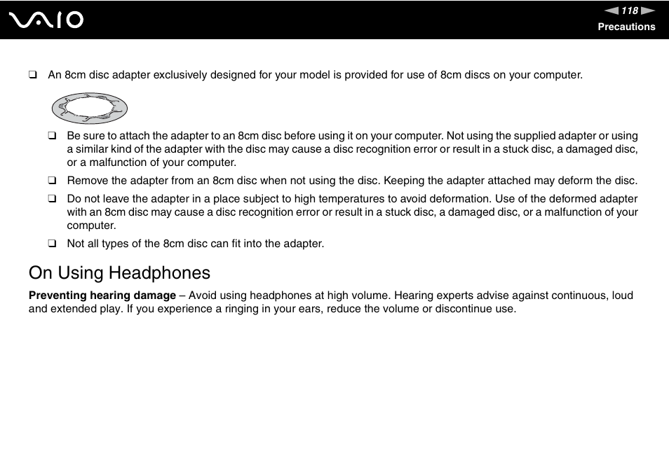 On using headphones | Sony VGC-LS1 User Manual | Page 118 / 168