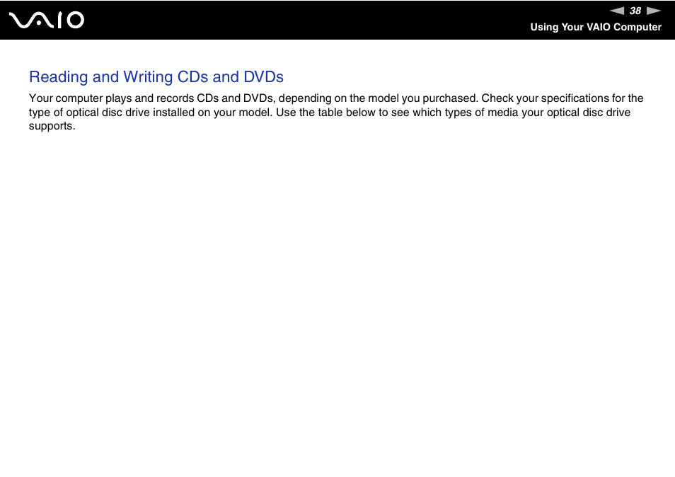 Reading and writing cds and dvds | Sony VGC-LS1 User Manual | Page 38 / 168