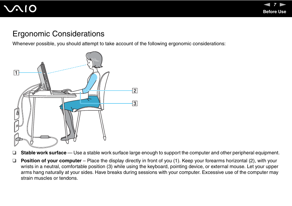 Ergonomic considerations | Sony VGC-LS1 User Manual | Page 7 / 168