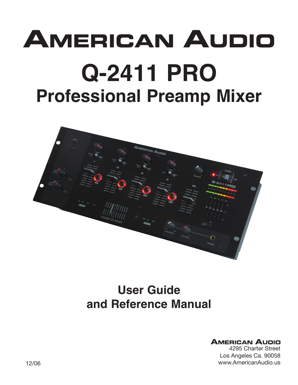 American Audio Professional Preamp Mixer Q-2411 Pro User Manual | 20 pages