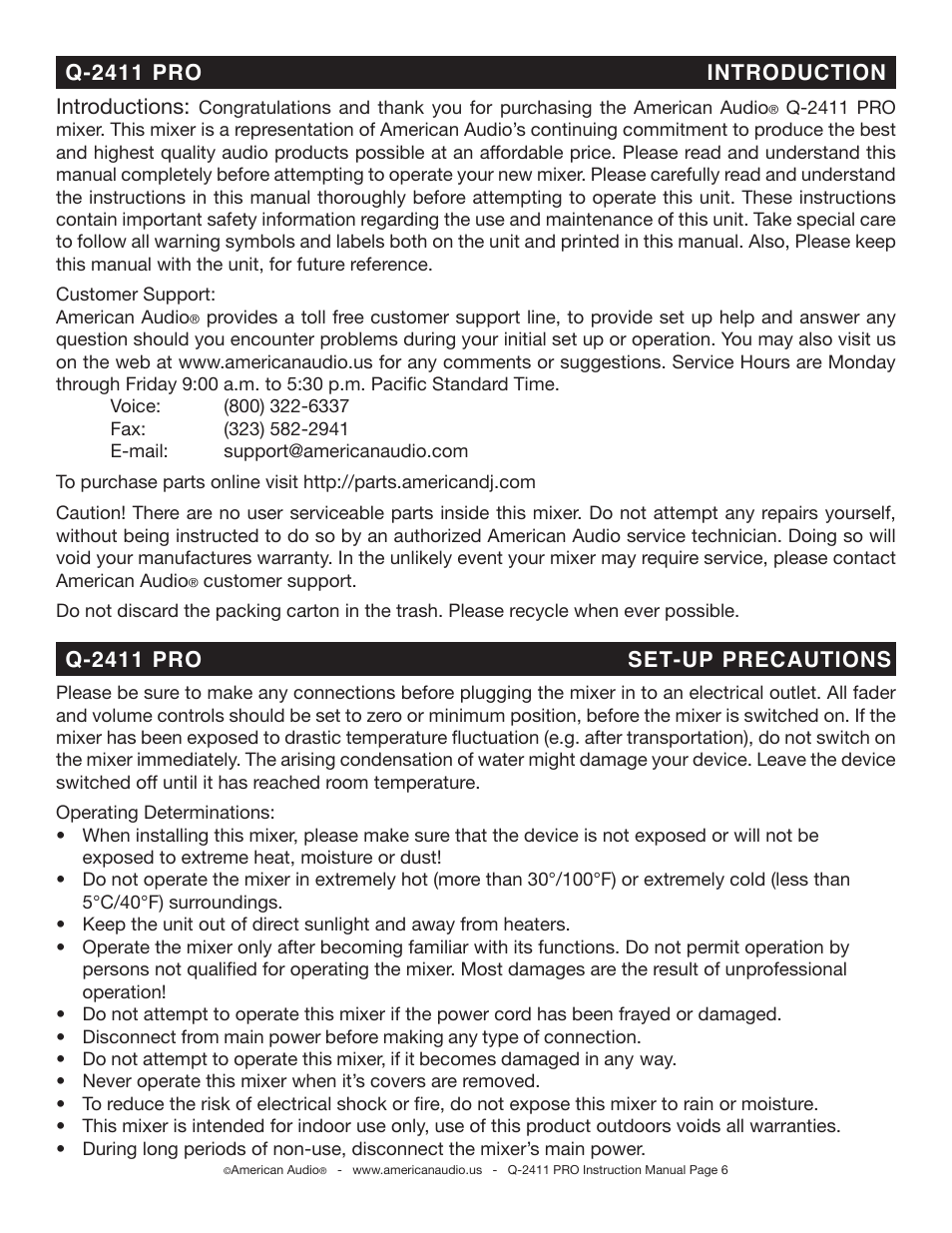 American Audio Professional Preamp Mixer Q-2411 Pro User Manual | Page 6 / 20