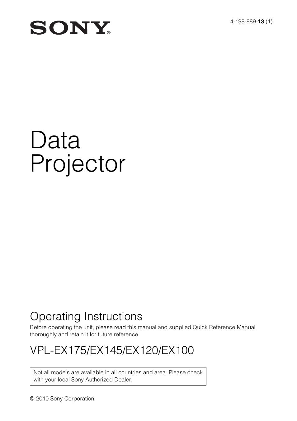 Sony VPL-EX175 User Manual | 45 pages