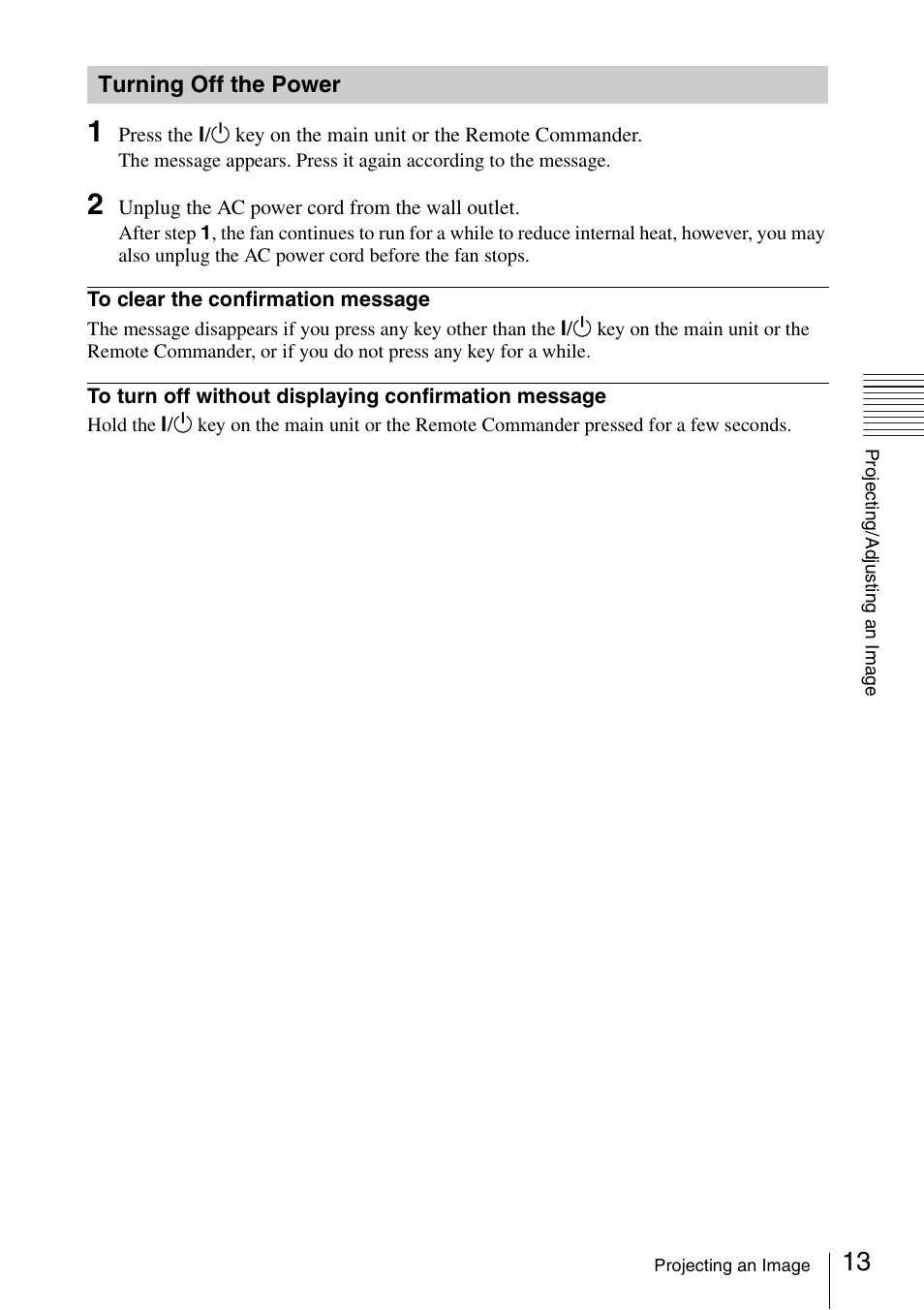 Turning off the power | Sony VPL-EX175 User Manual | Page 13 / 45