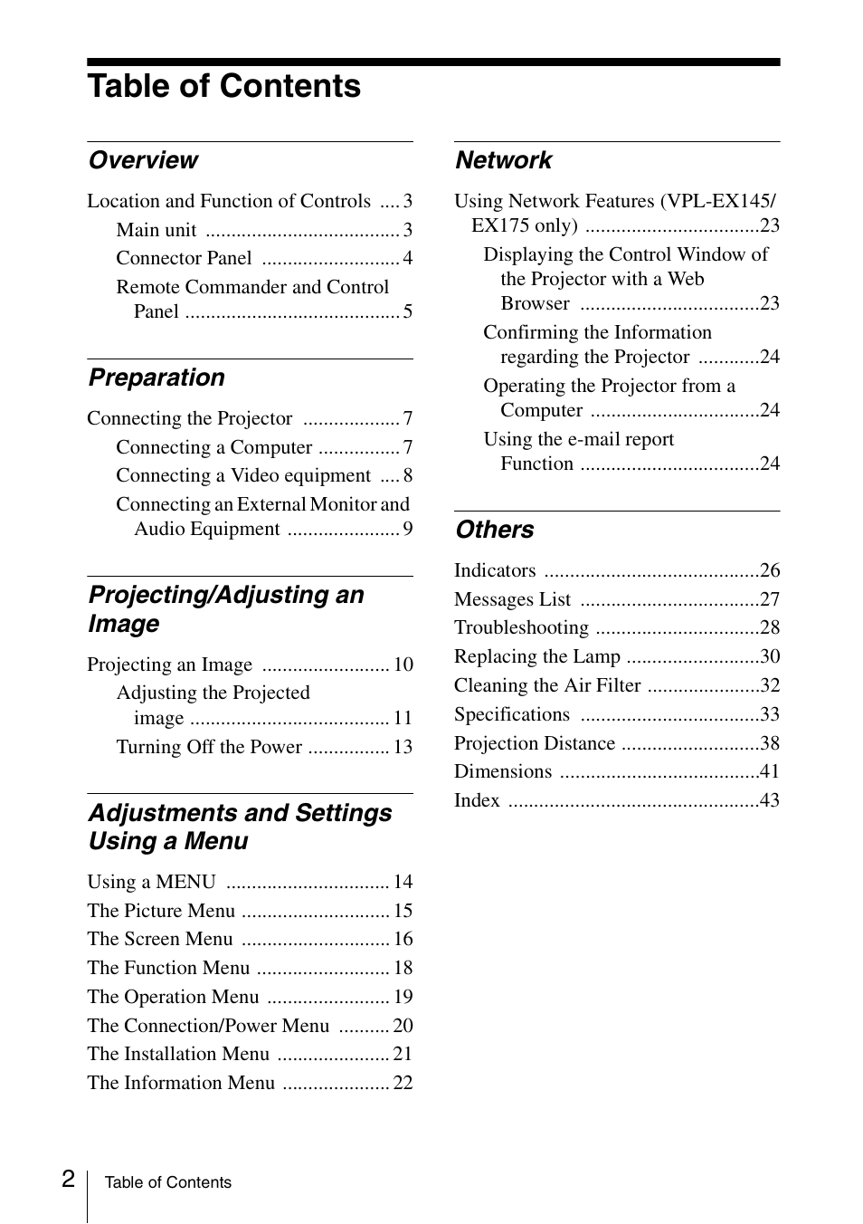 Sony VPL-EX175 User Manual | Page 2 / 45