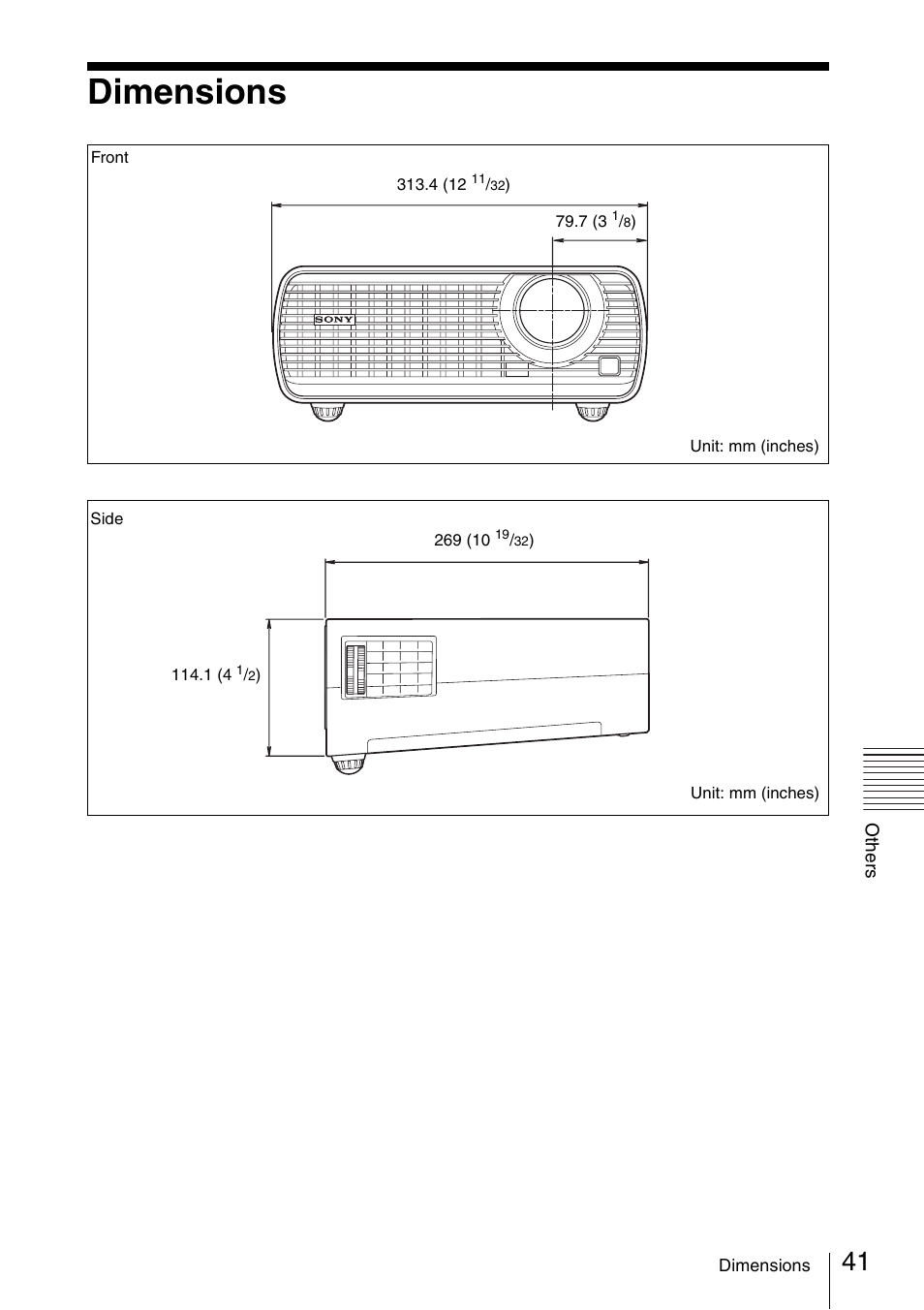 Dimensions | Sony VPL-EX175 User Manual | Page 41 / 45