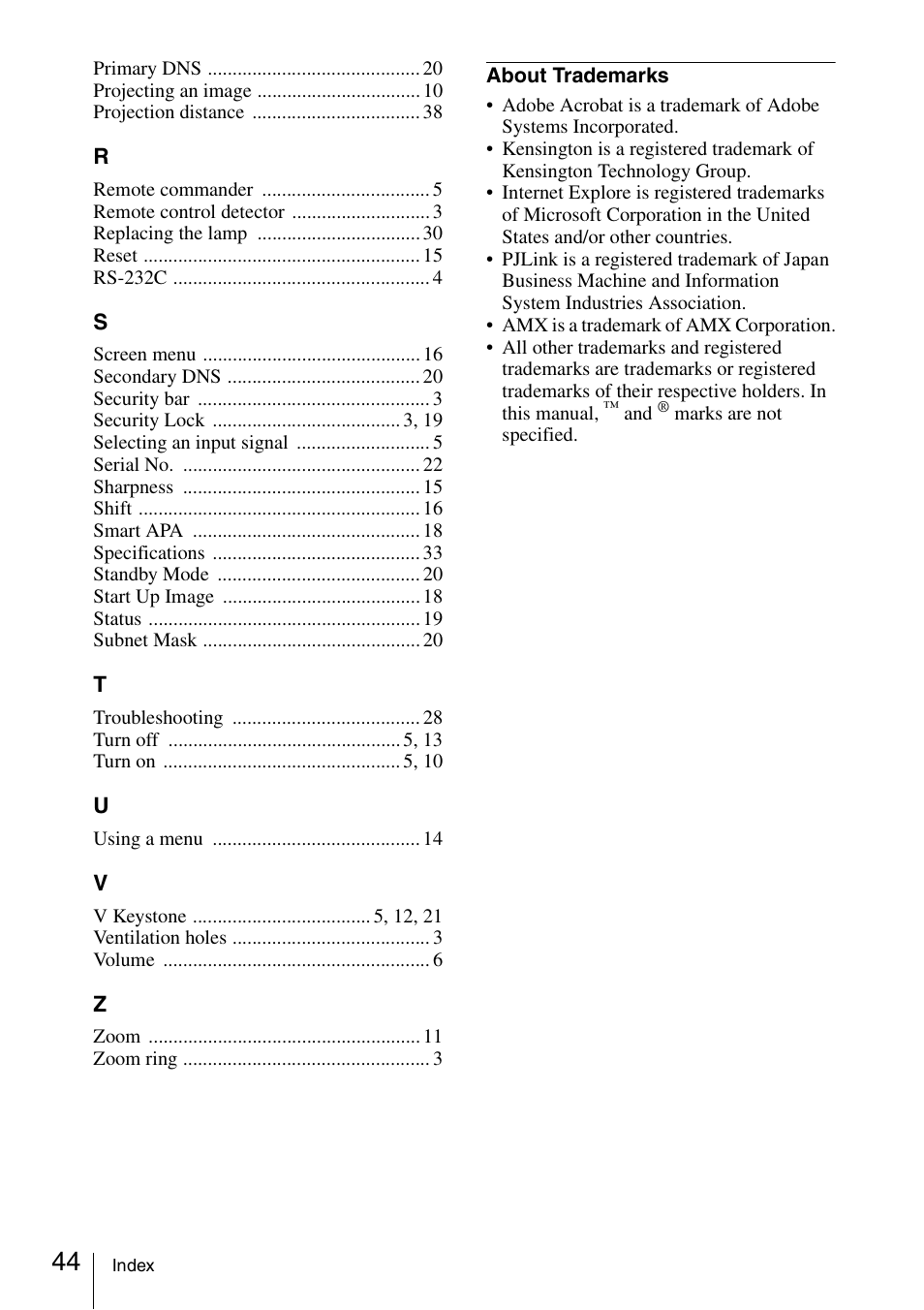 Sony VPL-EX175 User Manual | Page 44 / 45