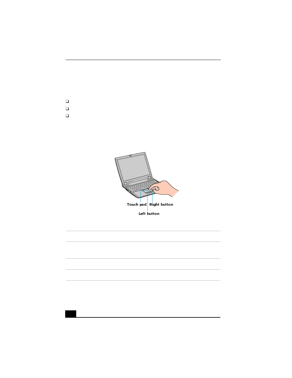 Using the touch pad, Describing the touch pad, Touch pad left button right button | Sony PCG-R505GCK User Manual | Page 70 / 198