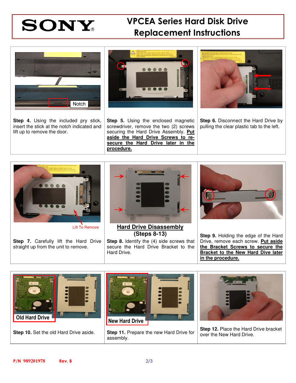 Sony VPCEA Series Hard Disk Drive (Replacement Instructions) User Manual | Page 2 / 3