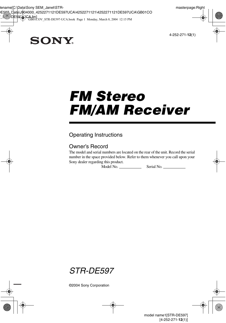 Sony STR-DE597 User Manual | 56 pages