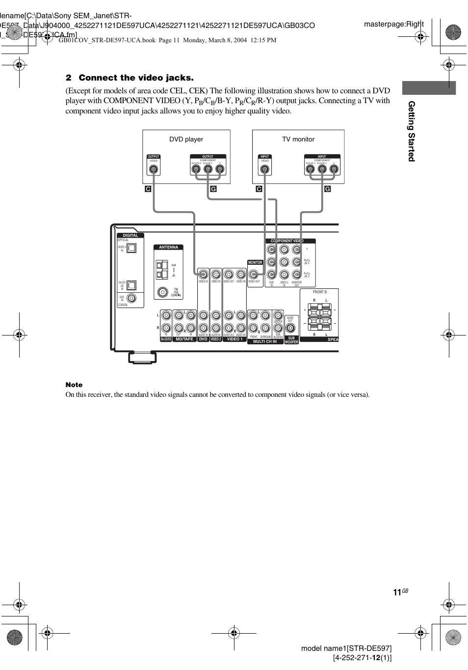 Getting star ted, B-y, p | Sony STR-DE597 User Manual | Page 11 / 56