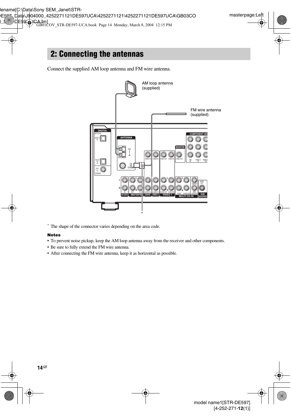 Connecting the antennas | Sony STR-DE597 User Manual | Page 14 / 56