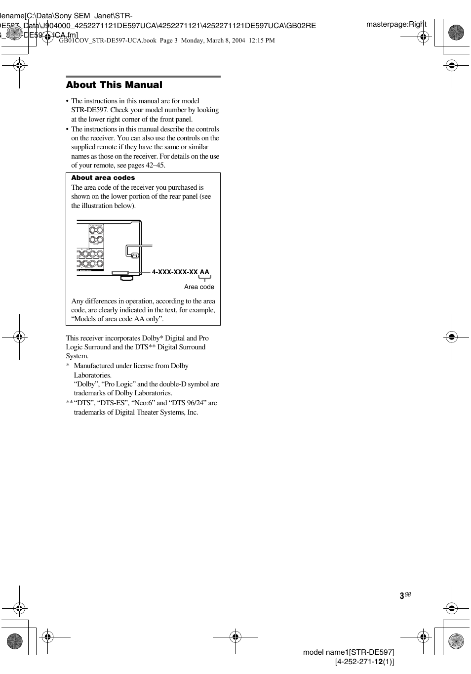 About this manual | Sony STR-DE597 User Manual | Page 3 / 56