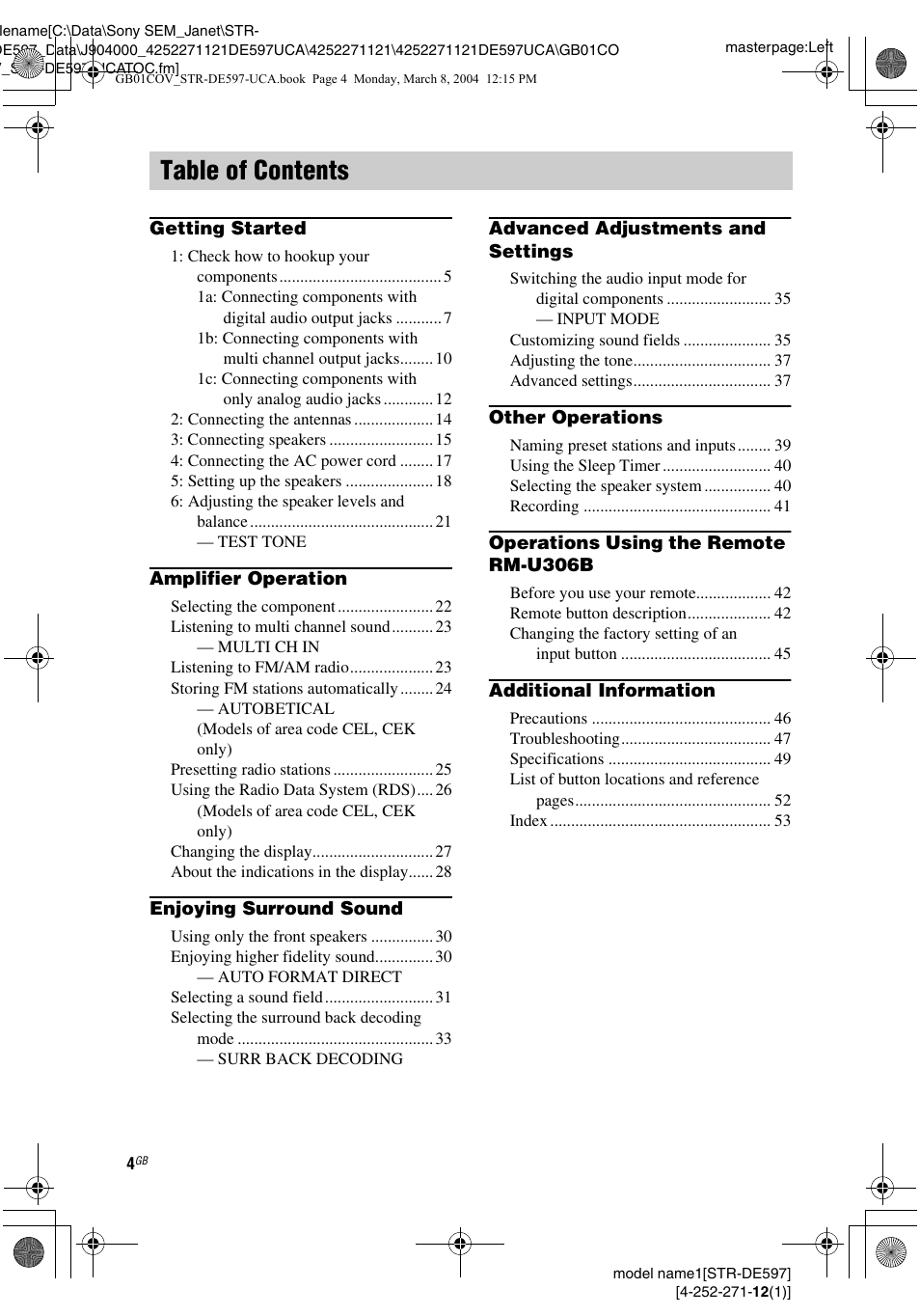 Sony STR-DE597 User Manual | Page 4 / 56