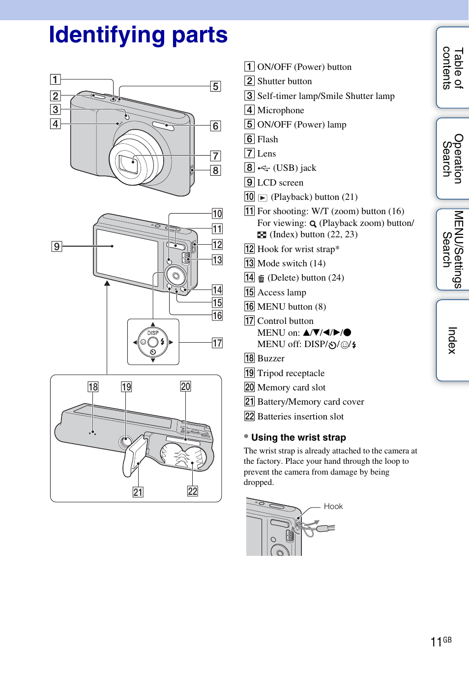 Identifying parts | Sony DSC-S2100 User Manual | Page 11 / 93