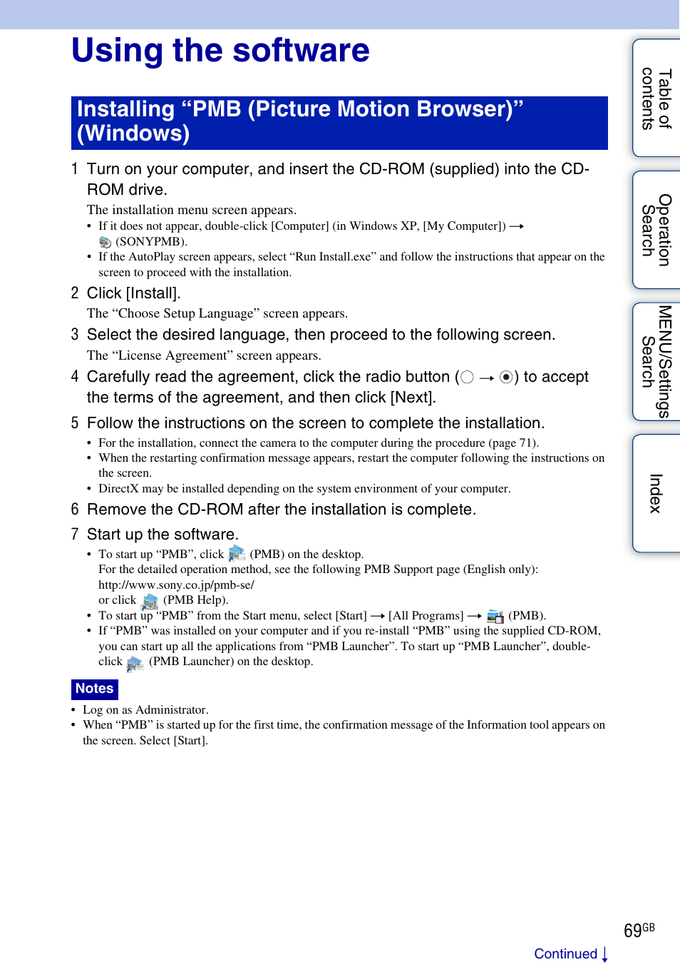 Using the software | Sony DSC-S2100 User Manual | Page 69 / 93