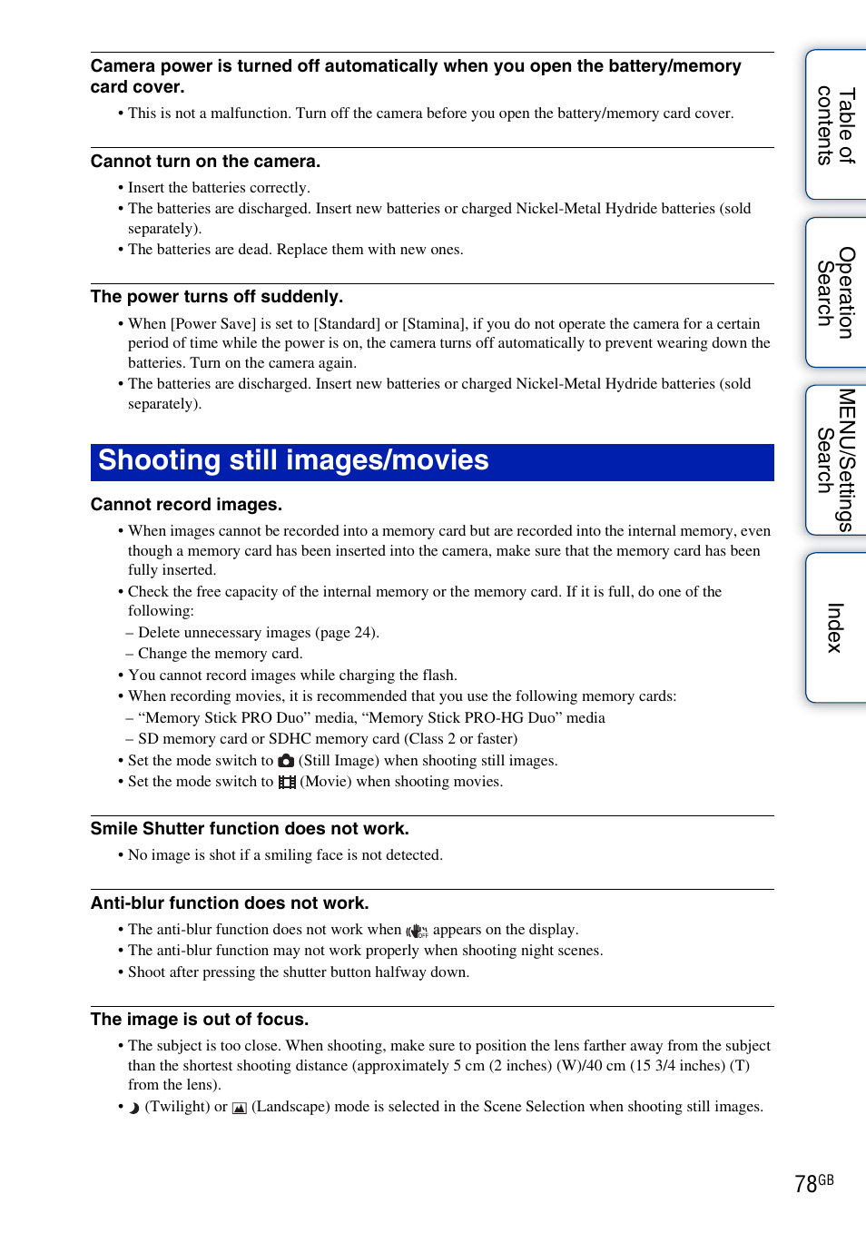 Shooting still images/movies | Sony DSC-S2100 User Manual | Page 78 / 93