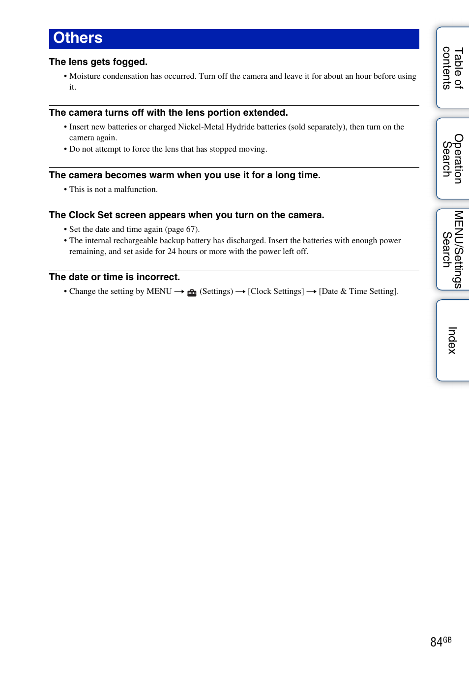 O 84, Others | Sony DSC-S2100 User Manual | Page 84 / 93