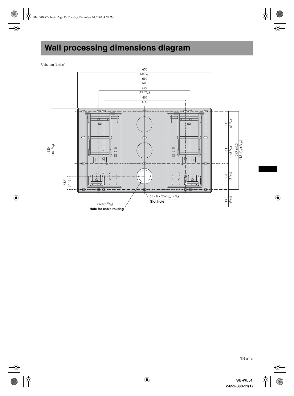 Wall processing dimensions diagram | Sony KDL-46V25L1 User Manual | Page 13 / 112