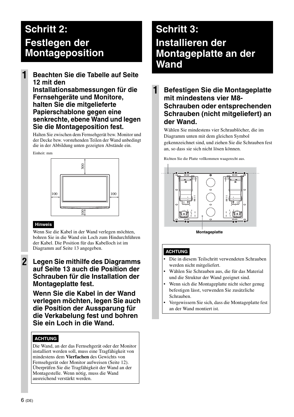 Schritt 2: festlegen der montageposition, Schritt 2: festlegen der montageposition 1 | Sony KDL-46V25L1 User Manual | Page 42 / 112