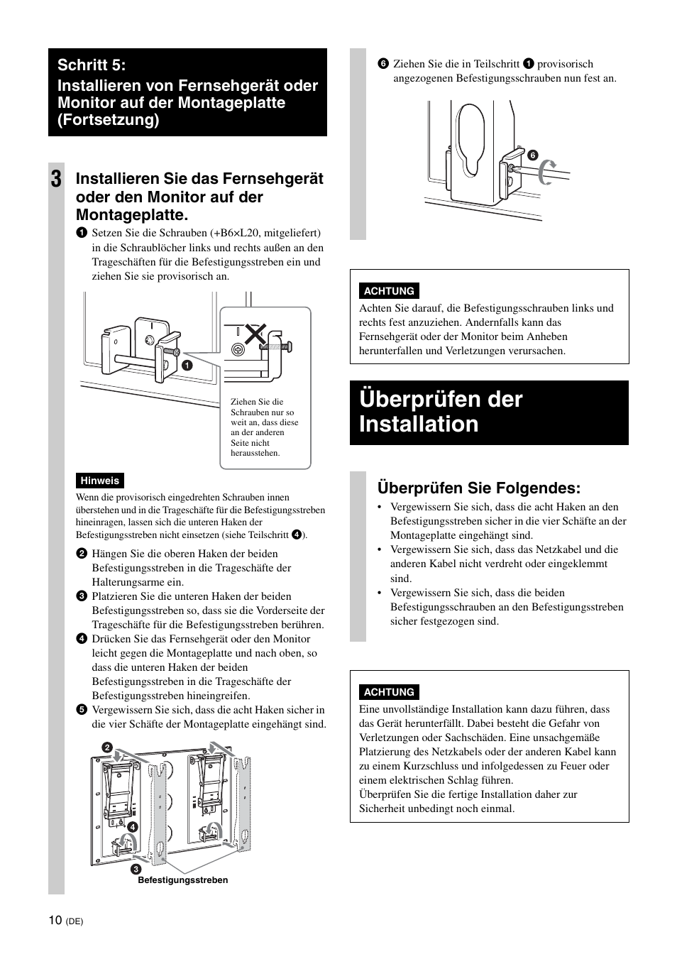 Überprüfen der installation, Überprüfen sie folgendes | Sony KDL-46V25L1 User Manual | Page 46 / 112