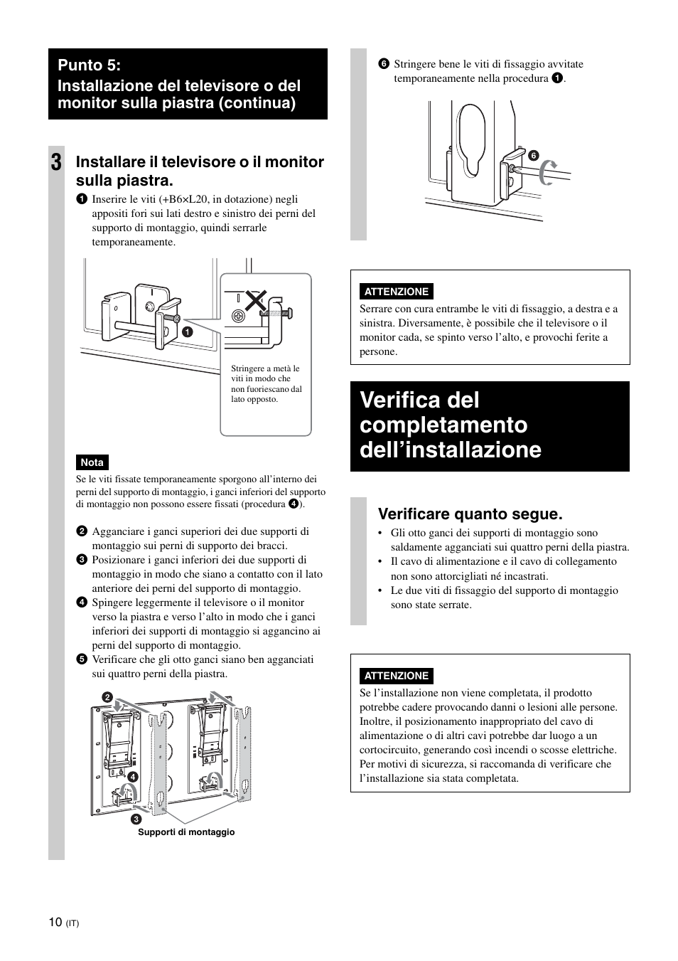 Verifica del completamento dell’installazione, Verificare quanto segue | Sony KDL-46V25L1 User Manual | Page 70 / 112