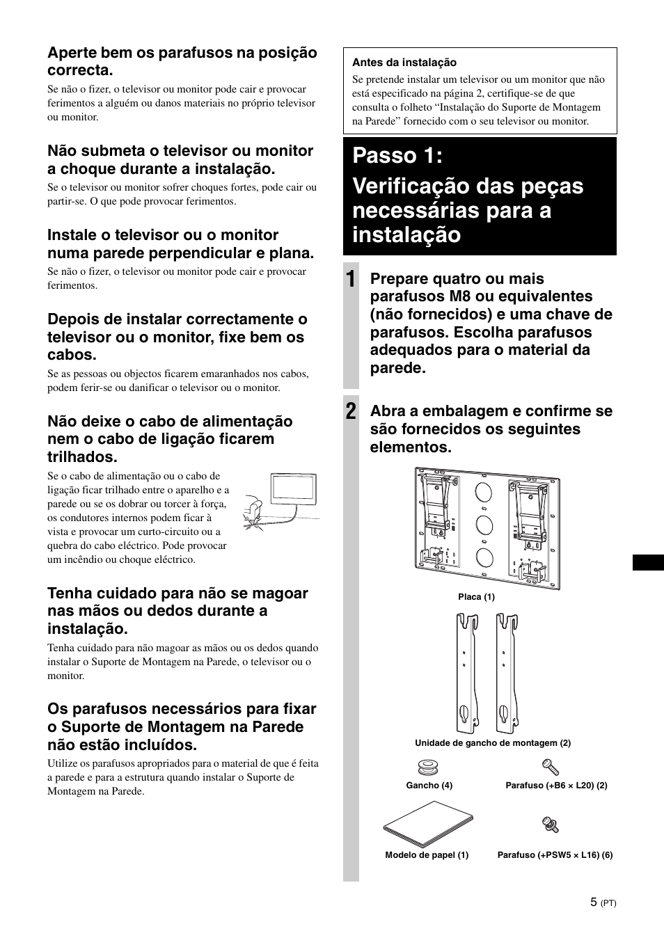 Aperte bem os parafusos na posição correcta | Sony KDL-46V25L1 User Manual | Page 77 / 112