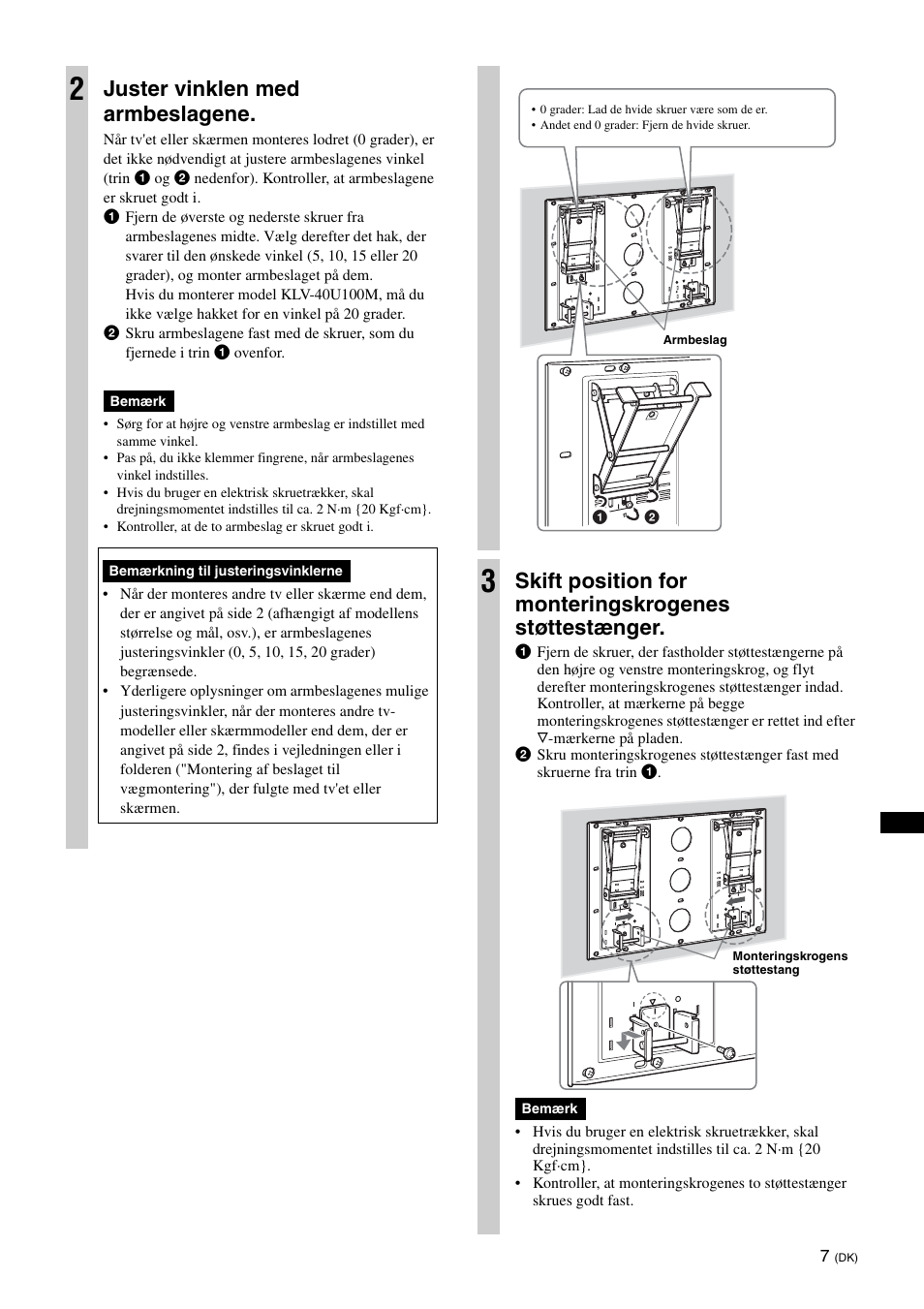 Juster vinklen med armbeslagene | Sony KDL-46V25L1 User Manual | Page 91 / 112