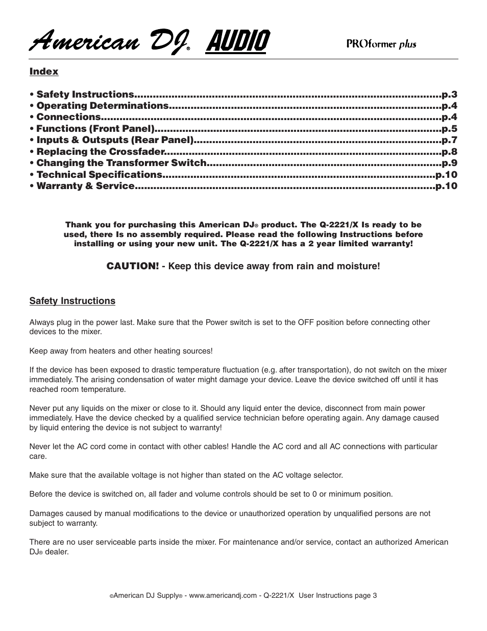 American Audio Q-2221/X User Manual | Page 3 / 10